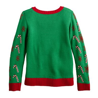 Girls 4-20 33 Degrees Long Sleeve Crewneck Sloths on Presents Christmas Sweater in Regular & Plus Size