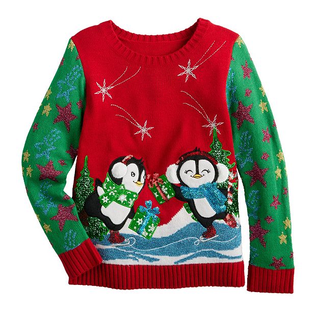 Girls 4-20 33 Degrees Long Sleeve Crewneck Penguins on Ice Christmas Sweater in Regular & 6265749?wid=620&hei=620&op sharpen=1