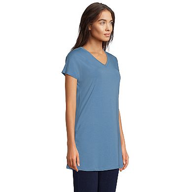 Petite Lands' End Short Sleeve Jersey Extra Long V-Neck Tunic