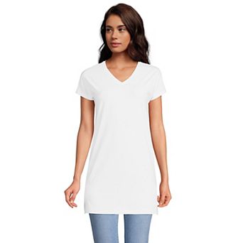 Petite Lands' End Short Sleeve Jersey Extra Long V-Neck Tunic