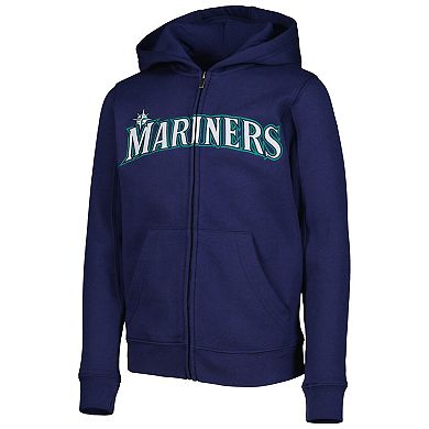 Youth Navy Seattle Mariners Wordmark Full-Zip Fleece Hoodie