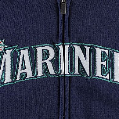 Youth Navy Seattle Mariners Wordmark Full-Zip Fleece Hoodie