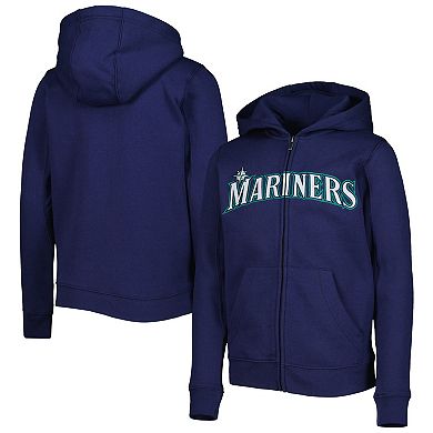 Youth Navy Seattle Mariners Wordmark Full-Zip Fleece Hoodie