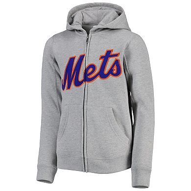 Youth Heather Gray New York Mets Wordmark Full-Zip Fleece Hoodie