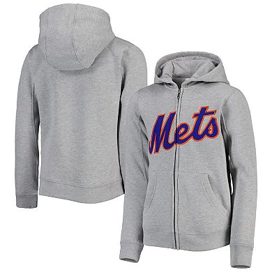 Youth Heather Gray New York Mets Wordmark Full-Zip Fleece Hoodie