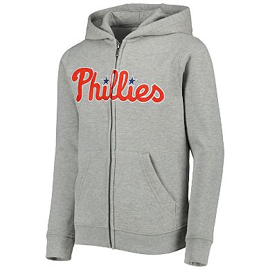 Youth Heather Gray Philadelphia Phillies Wordmark Full-Zip Fleece Hoodie