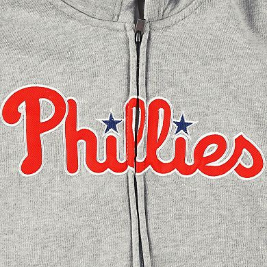 Youth Heather Gray Philadelphia Phillies Wordmark Full-Zip Fleece Hoodie