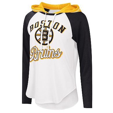 Women's G-III Sports by Carl Banks White/Heather Black Boston Bruins MVP Raglan Lightweight Hooded T-Shirt