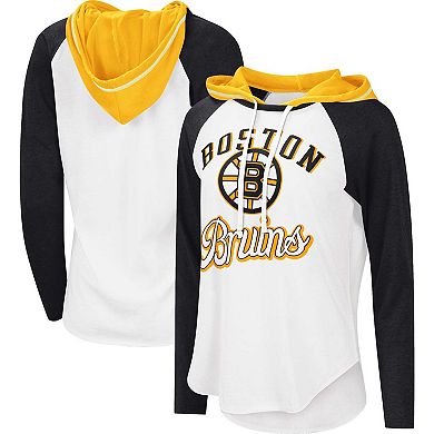 Women's G-III Sports by Carl Banks White/Black Boston Bruins MVP Raglan Hoodie T-Shirt