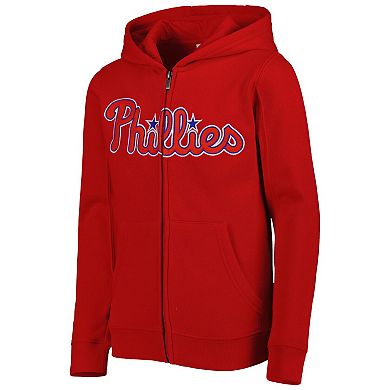 Youth Red Philadelphia Phillies Wordmark Full-Zip Fleece Hoodie