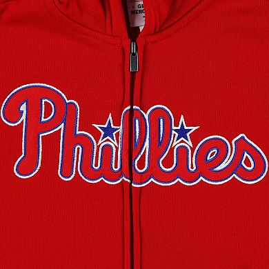 Youth Red Philadelphia Phillies Wordmark Full-Zip Fleece Hoodie