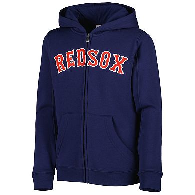 Youth Navy Boston Red Sox Wordmark Full-Zip Fleece Hoodie