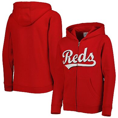 Youth Red Cincinnati Reds Wordmark Full-Zip Fleece Hoodie