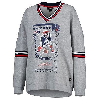 Women's The Wild Collective Heather Gray New England Patriots Vintage V-Neck Pullover Sweatshirt