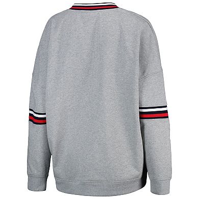 Women's The Wild Collective Heather Gray New England Patriots Vintage V-Neck Pullover Sweatshirt