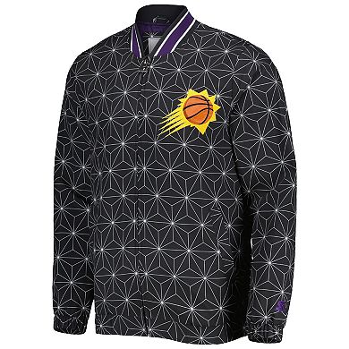 Men's Starter Black Phoenix Suns In-Field Play Fashion Satin Full-Zip Varsity Jacket