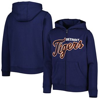 Youth Navy Detroit Tigers Wordmark Full-Zip Fleece Hoodie