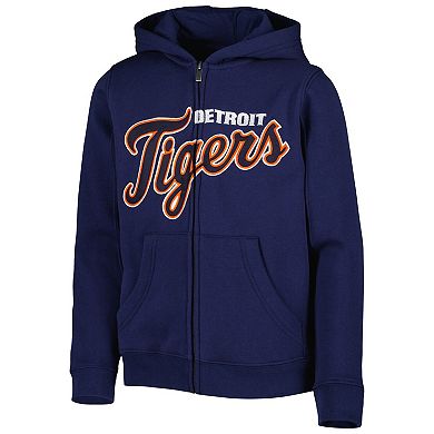 Youth Navy Detroit Tigers Wordmark Full-Zip Fleece Hoodie