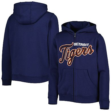 Youth Navy Detroit Tigers Wordmark Full-Zip Fleece Hoodie