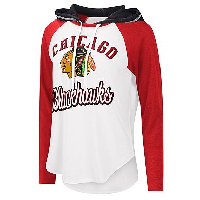 Women's G-III Sports by Carl Banks White/Heather Red Chicago Blackhawks MVP Raglan Lightweight Hooded T-Shirt