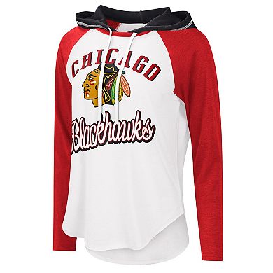 Women's G-III Sports by Carl Banks White/Red Chicago Blackhawks MVP Raglan Hoodie T-Shirt