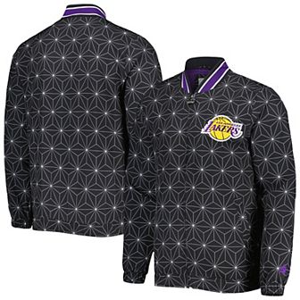 Men's Starter Black Los Angeles Lakers In-Field Play Fashion Satin Full-Zip Varsity Jacket