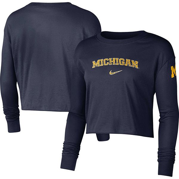 Women's Nike Navy Michigan Wolverines 2-Hit Cropped Long Sleeve Logo T ...