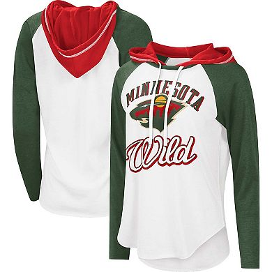 Women's G-III Sports by Carl Banks White/Heather Green Minnesota Wild MVP Raglan Lightweight Hooded T-Shirt