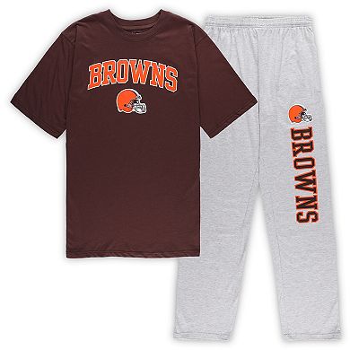Men's Concepts Sport Brown/Heather Gray Cleveland Browns Big & Tall T-Shirt & Pants Sleep Set
