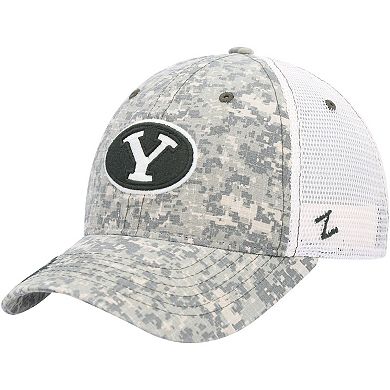 Men's Zephyr Camo/White BYU Cougars OHT Military Appreciation Ranger 2 Trucker Snapback Hat