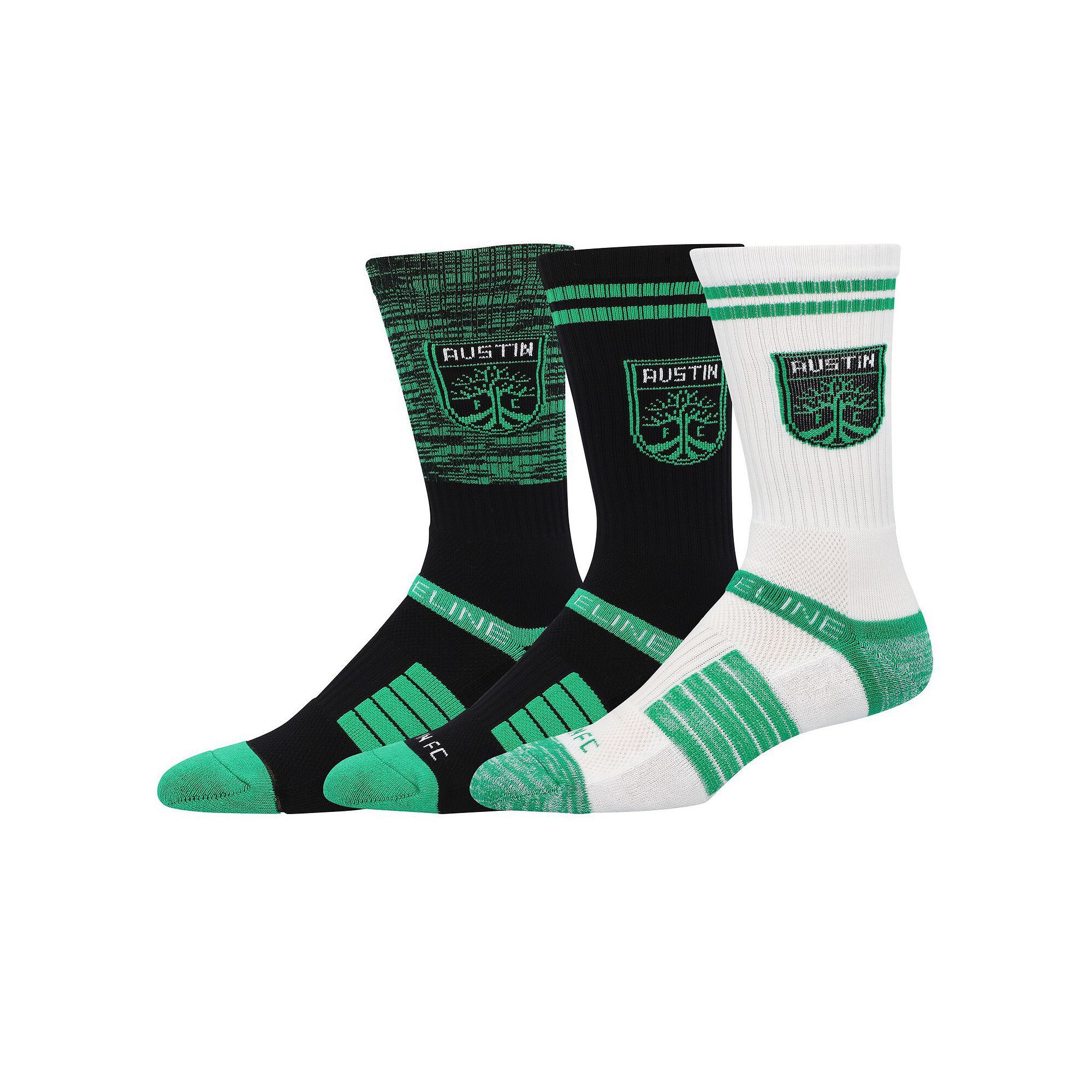 Mens Strideline Austin FC Premium 3-Pack Knit Crew Socks Set, Size: Medium