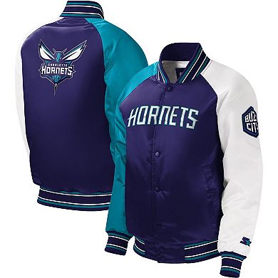 Youth Starter Purple Charlotte Hornets Raglan Full-Snap Varsity Jacket