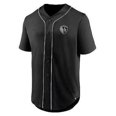 Men's Fanatics Branded Black Sporting Kansas City Third Period Fashion Baseball Button-Up Jersey