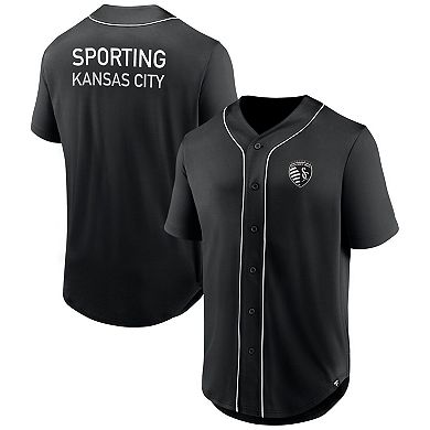 Men's Fanatics Branded Black Sporting Kansas City Third Period Fashion Baseball Button-Up Jersey