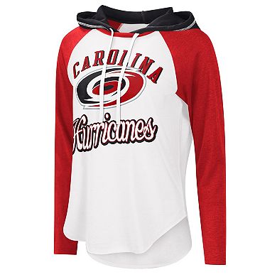 Women's G-III Sports by Carl Banks White/Red Carolina Hurricanes MVP Raglan Hoodie T-Shirt