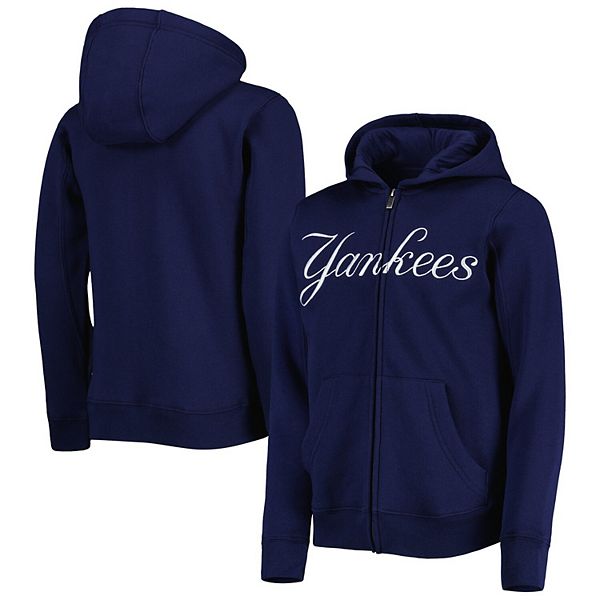 Youth Navy New York Yankees Wordmark Full-Zip Fleece Hoodie