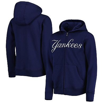 Youth Navy New York Yankees Wordmark Full-Zip Fleece Hoodie