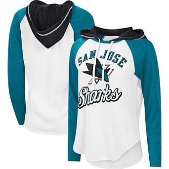 Women's Starter White/Teal San Jose Sharks MVP Raglan Hoodie T-Shirt