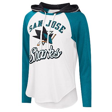 Women's Starter White/Teal San Jose Sharks MVP Raglan Hoodie T-Shirt