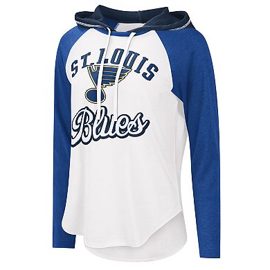 Women's G-III Sports by Carl Banks White/Blue St. Louis Blues MVP Raglan Lightweight Hooded T-Shirt