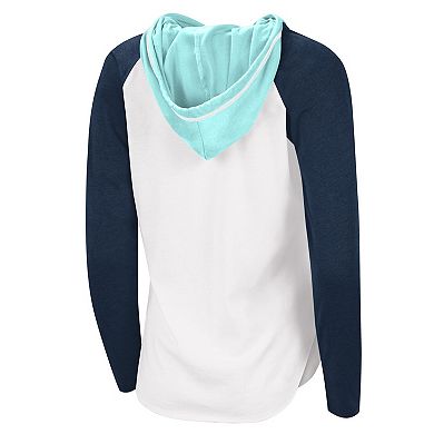 Women's G-III Sports by Carl Banks White/Deep Sea Blue Seattle Kraken MVP Raglan Lightweight Hooded T-Shirt