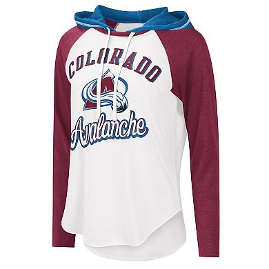 Women's Starter White/Burgundy Colorado Avalanche MVP Raglan Hoodie T-Shirt