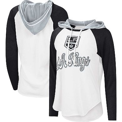 Women's Starter White/Black Los Angeles Kings MVP Raglan Hoodie T-Shirt