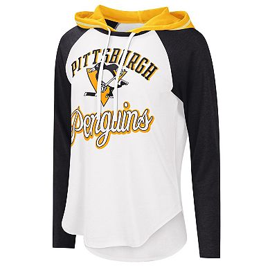 Women's G-III Sports by Carl Banks White/Heather Black Pittsburgh Penguins MVP Raglan Lightweight Hooded T-Shirt