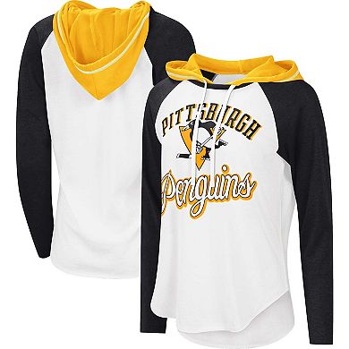 Women's G-III Sports by Carl Banks White/Black Pittsburgh Penguins MVP Raglan Hoodie T-Shirt