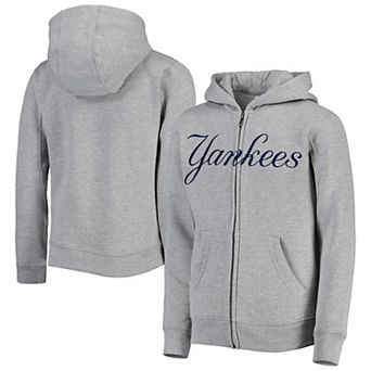 Youth Heather Gray New York Yankees Wordmark Full-Zip Fleece Hoodie