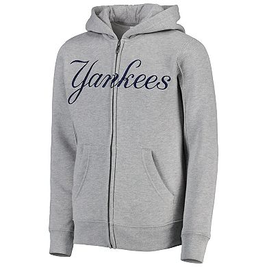Youth Heather Gray New York Yankees Wordmark Full-Zip Fleece Hoodie