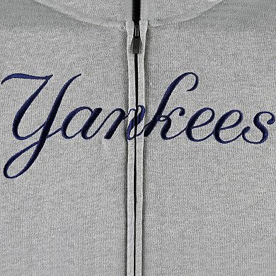 Youth Heather Gray New York Yankees Wordmark Full-Zip Fleece Hoodie