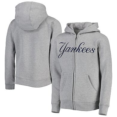 Youth Heather Gray New York Yankees Wordmark Full-Zip Fleece Hoodie