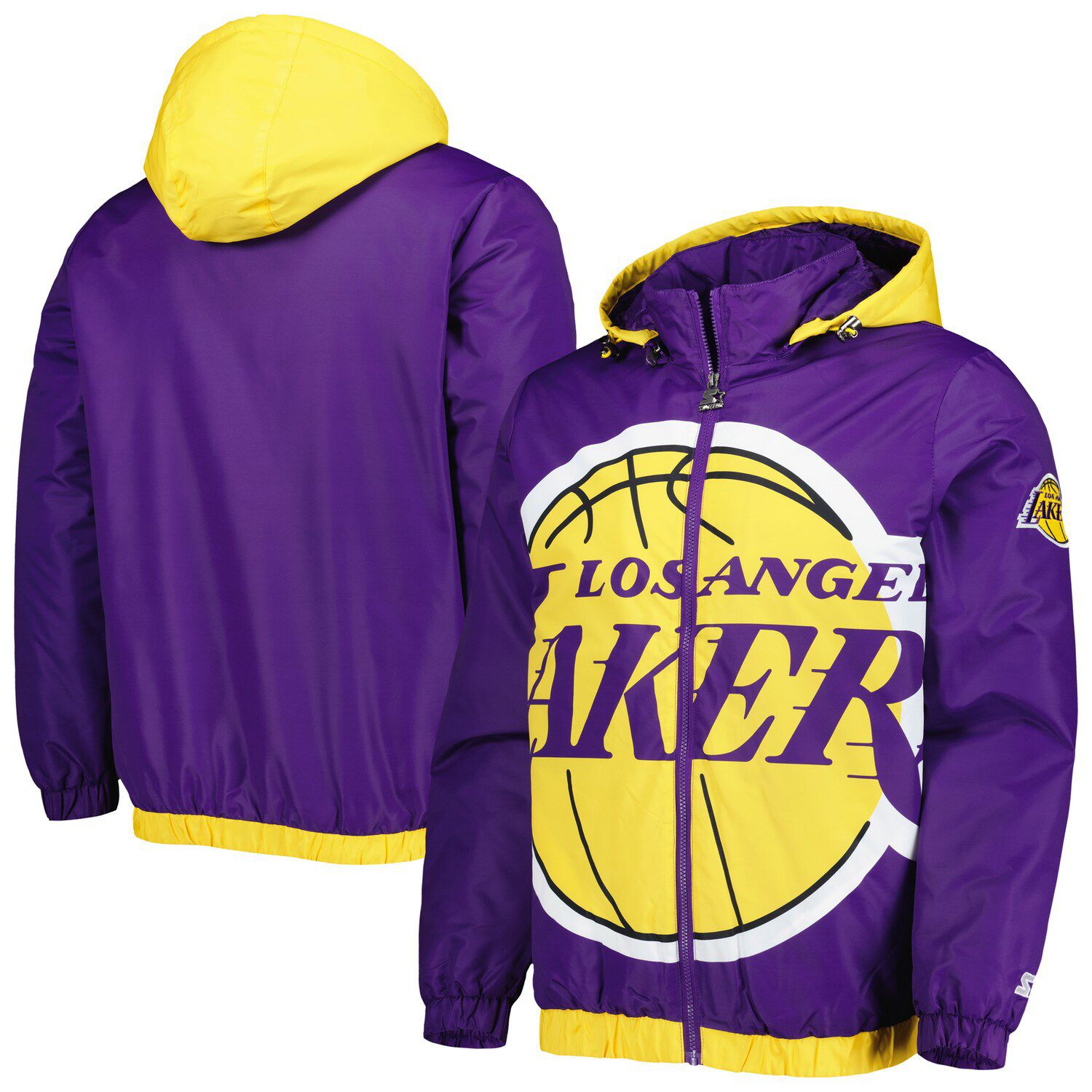 Men's Mitchell & Ness Purple/Gold Los Angeles Lakers Hardwood Classics  Highlight Reel Windbreaker Half-Zip Hoodie Jacket 